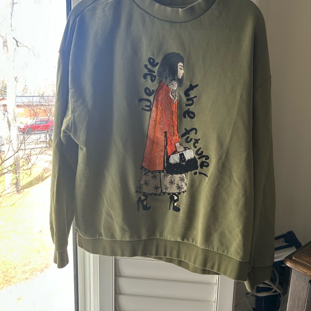 Olive Green Graphic Crewneck Sweatshirt - 'We Are the Future'
